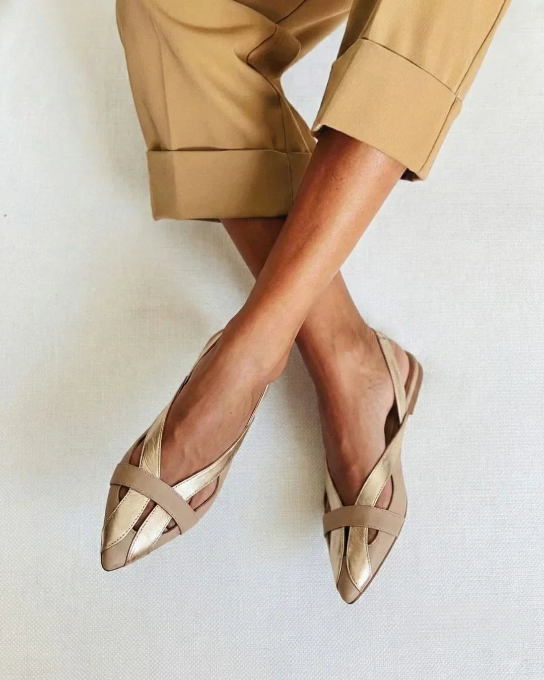 Olive - Chic Colour-Block Pointed-Toe Slingback Flats