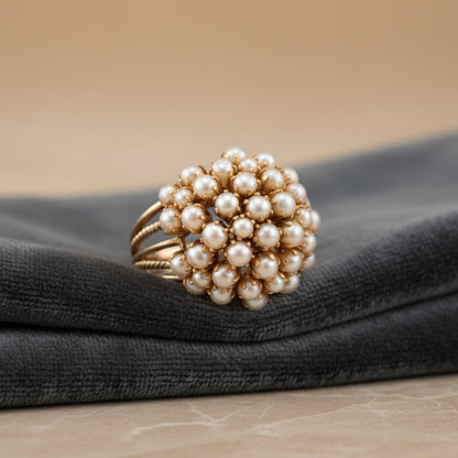 Pearl Cluster Ring with Textured Gold-Tone Band