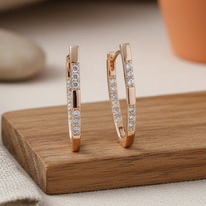 Two-Tone Channel-Set Cubic Zirconia Hoop Earrings in Rose Gold Tone