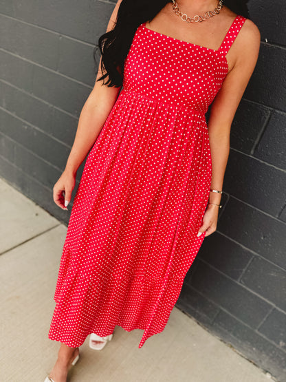 Polka Dot Square Neck Maxi Dress - Chili