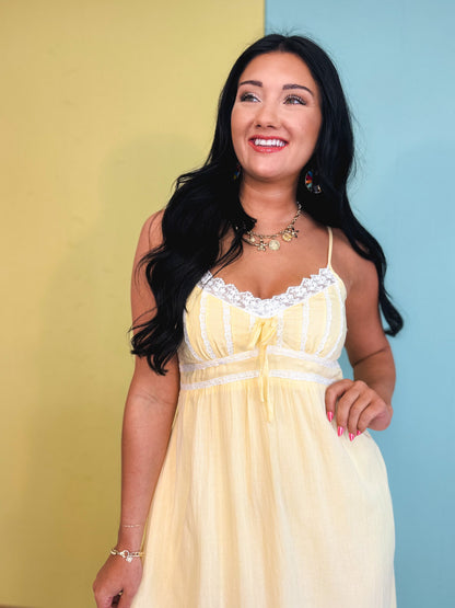 Lace Detail Spaghetti Strap Maxi Dress - Lemon Water