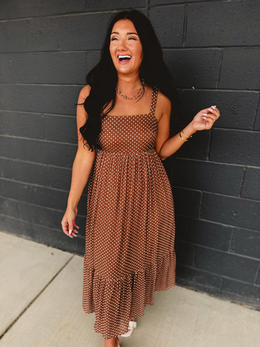 Polka Dot Square Neck Maxi Dress - Latte