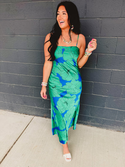 Floral Slip Maxi Dress - Blue/Green
