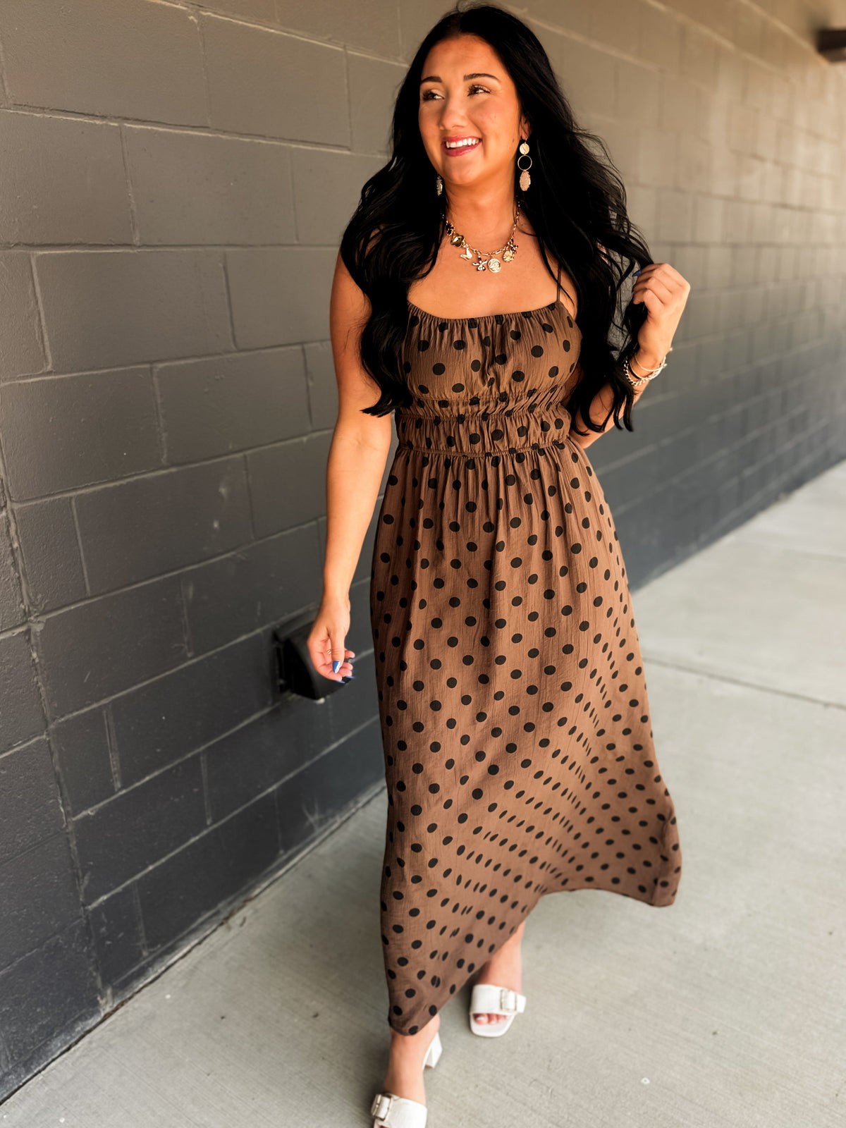 Everyday Muse Polka Dot Maxi Dress - Brown/Black