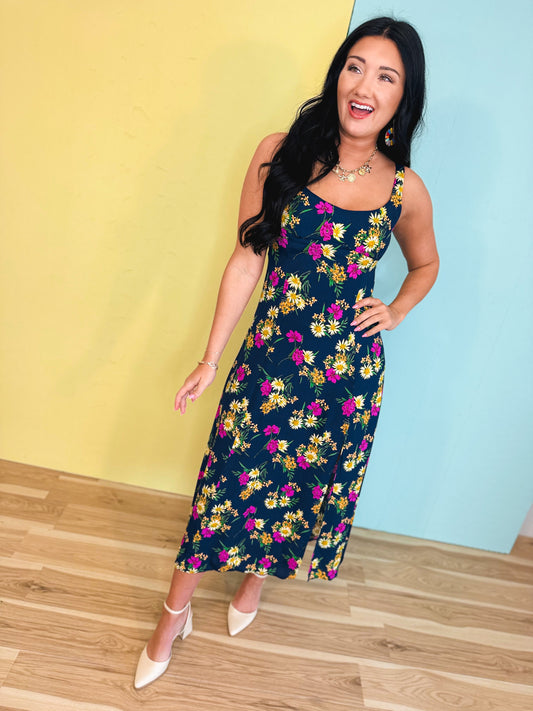 Floral Slit Midi Dress - Parisian Bloom