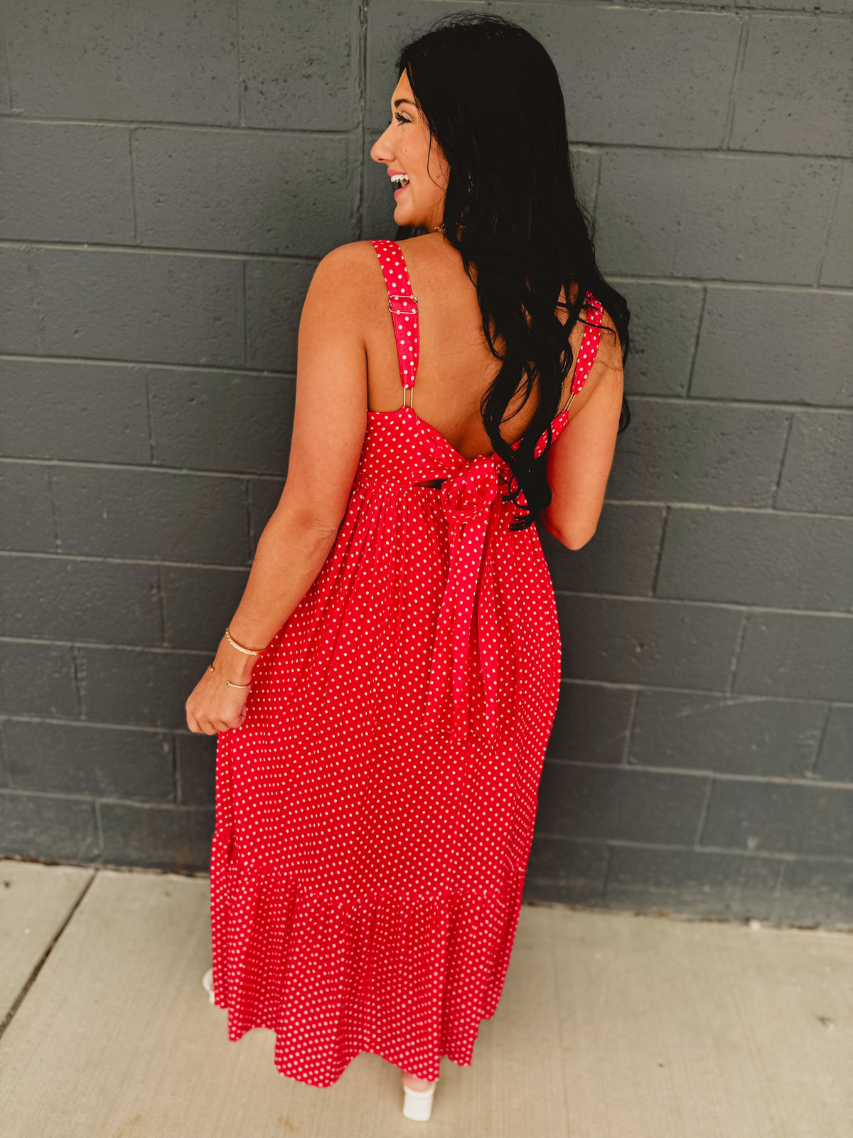 Polka Dot Square Neck Maxi Dress - Chili