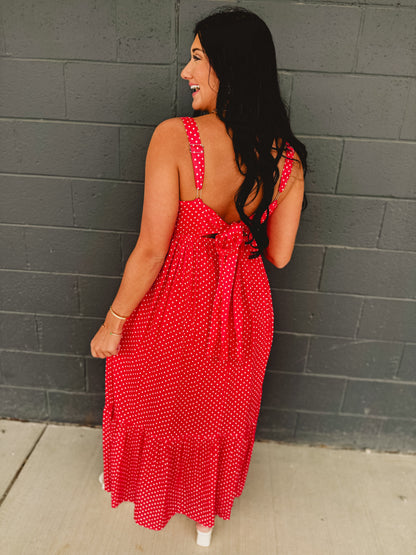 Polka Dot Square Neck Maxi Dress - Chili