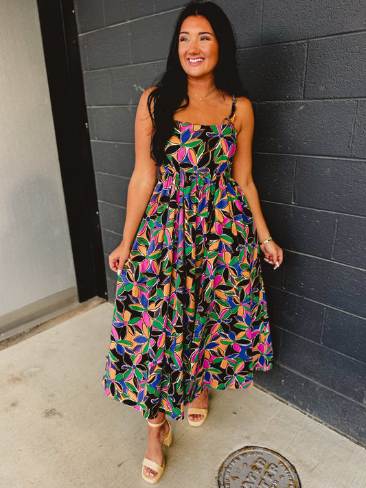 Floral Printed Scalloped Trim Maxi Dress - Multicolour