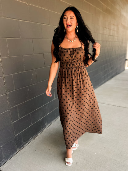 Everyday Muse Polka Dot Maxi Dress - Brown/Black