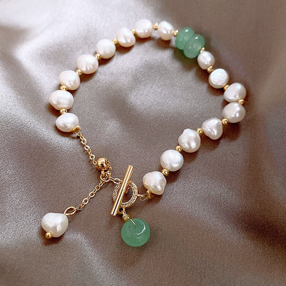 Pearl & Jade Beaded Bracelet with Toggle Clasp