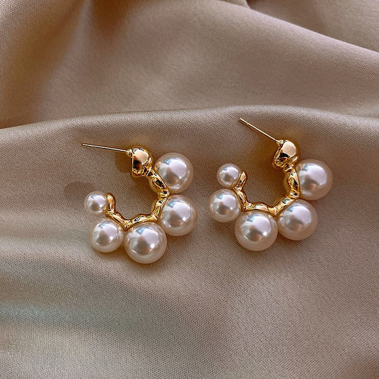 Branching Pearl Cluster Stud Earrings with Gold-Tone Accents