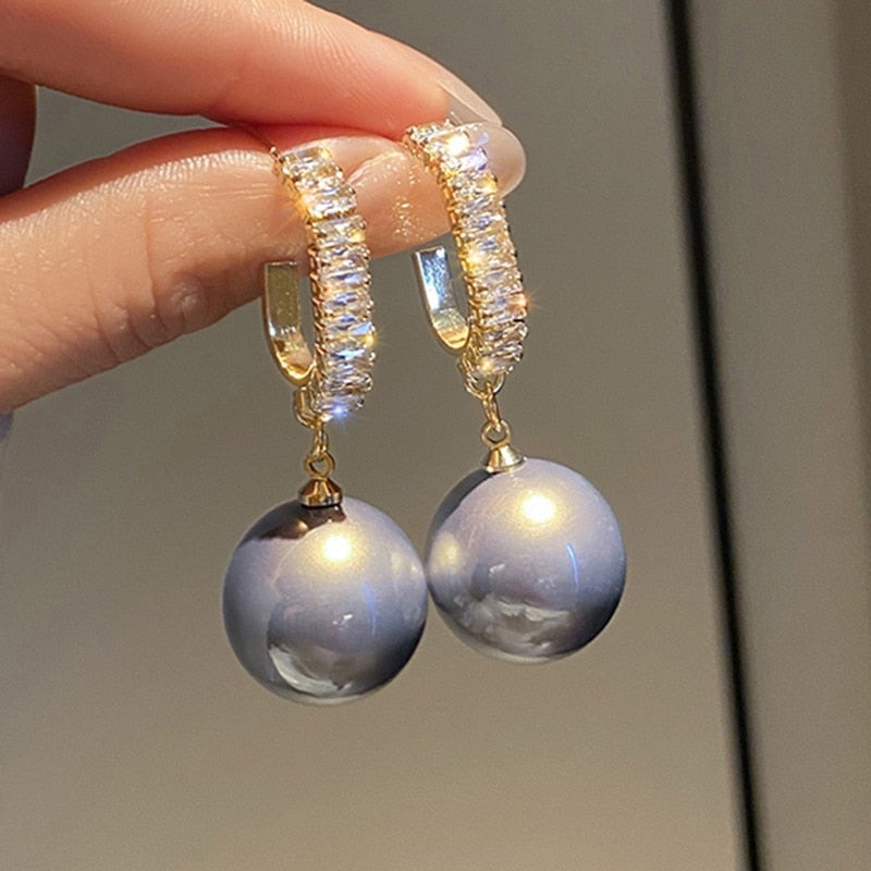 Crystal Baguette Hoop Earrings with Pearl Drop