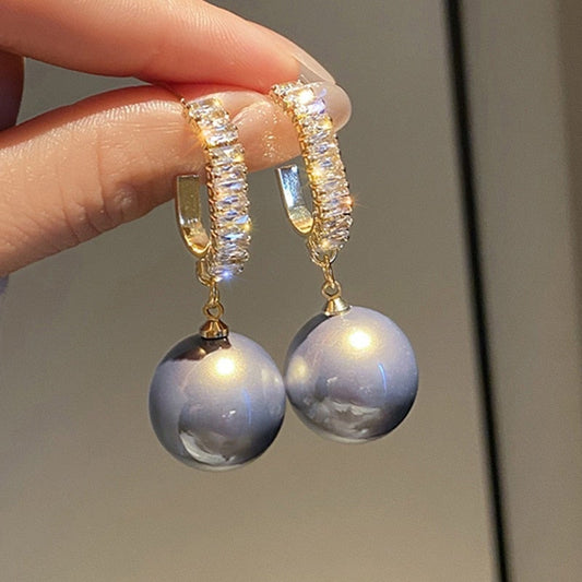 Crystal Baguette Hoop Earrings with Pearl Drop