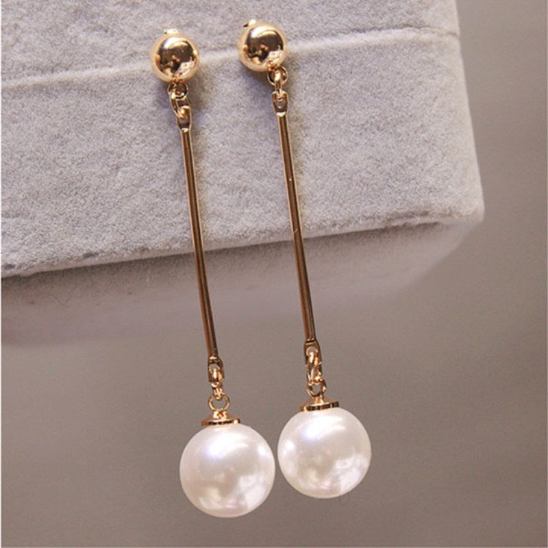 Pearl Drop Earrings with Gold-Tone Chain Detail