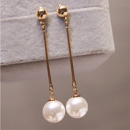 Pearl Drop Earrings with Gold-Tone Chain Detail