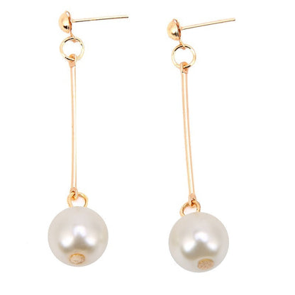White Pearl Drop Earrings with Gold-Tone Accent