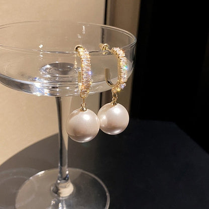 Crystal Baguette Hoop Earrings with Pearl Drop