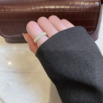 Pearl & Rhinestone Open Cuff Ring, Gold-Tone Band