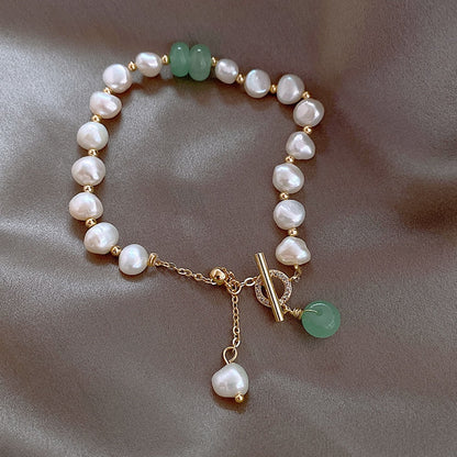 Pearl & Jade Beaded Bracelet with Toggle Clasp