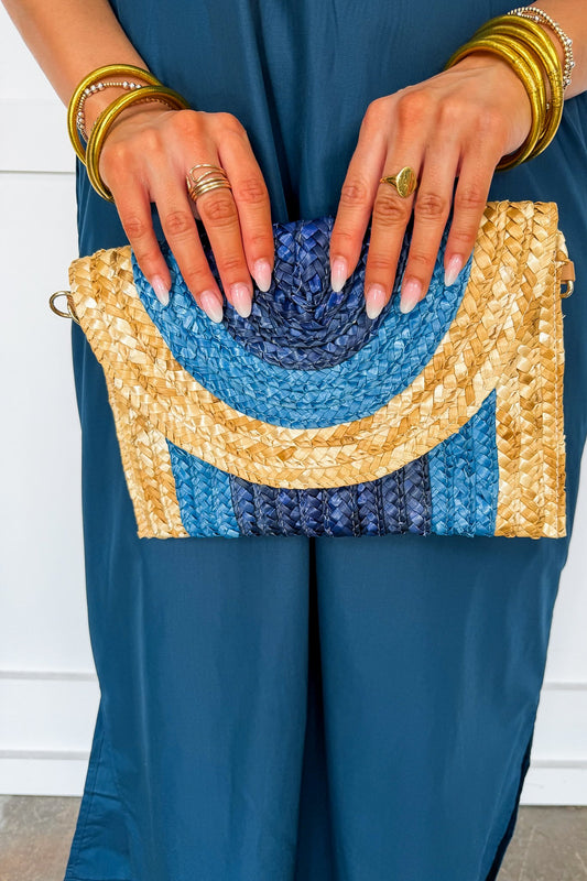 Sunset Escape Raffia Convertible Bag in Blue