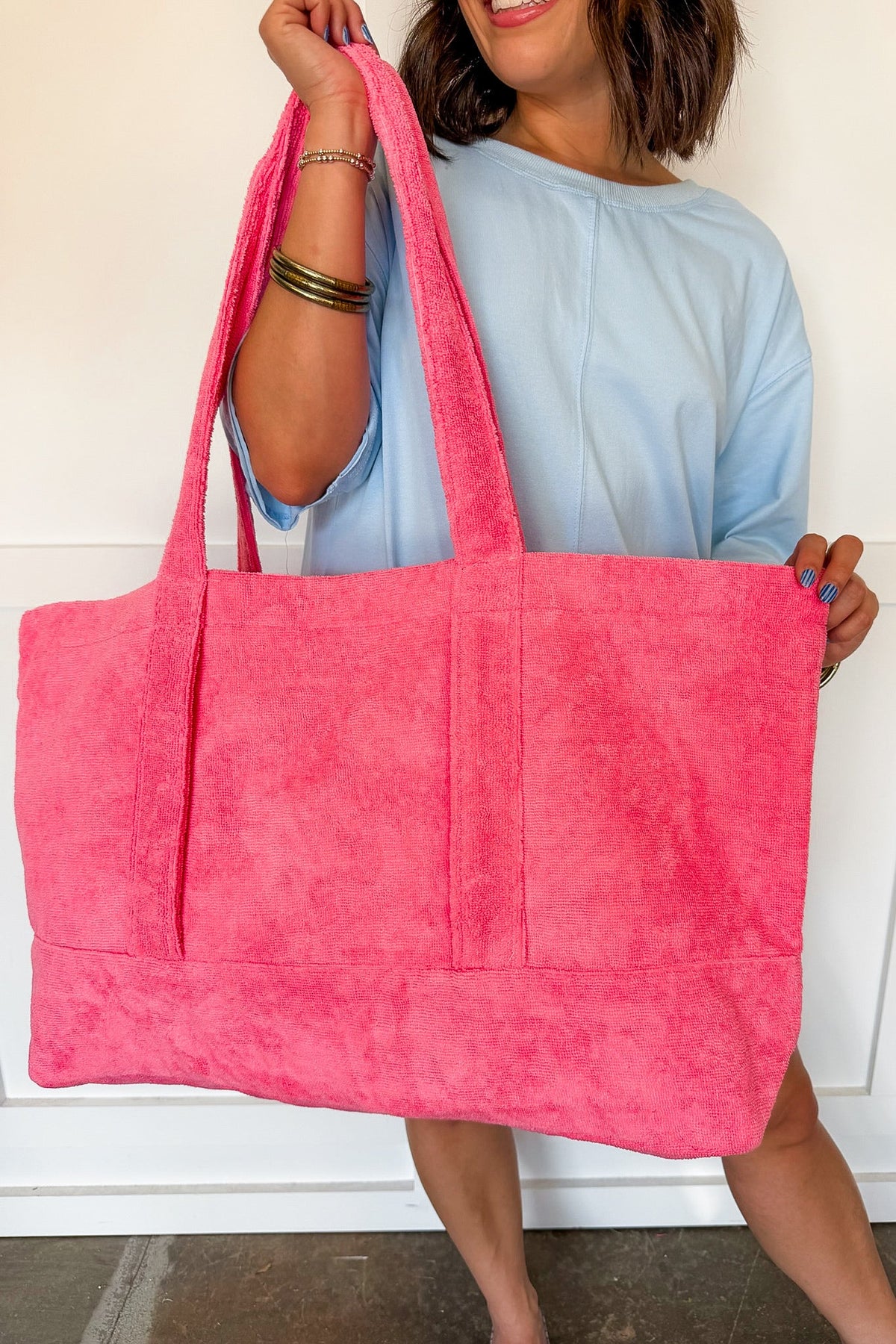 Beach Babe Terrycloth Tote in Pink