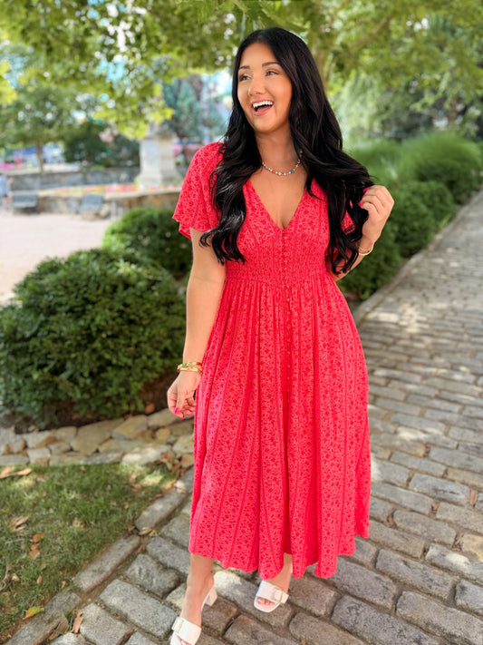 Garden Party Floral Maxi Dress - Cherry Tomato