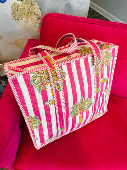 Pink Paradise Stripe Quilted Tote