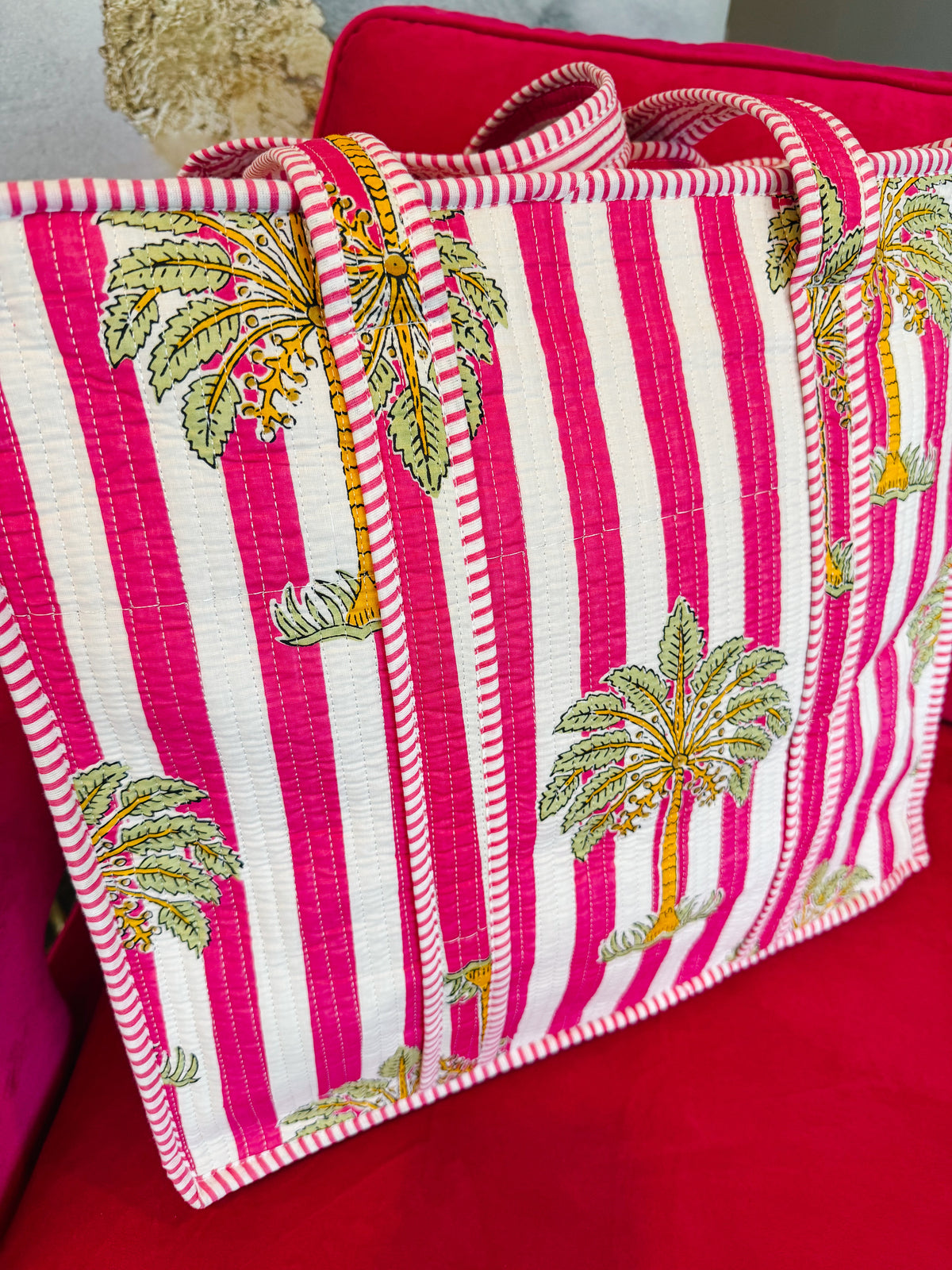 Pink Paradise Stripe Quilted Tote