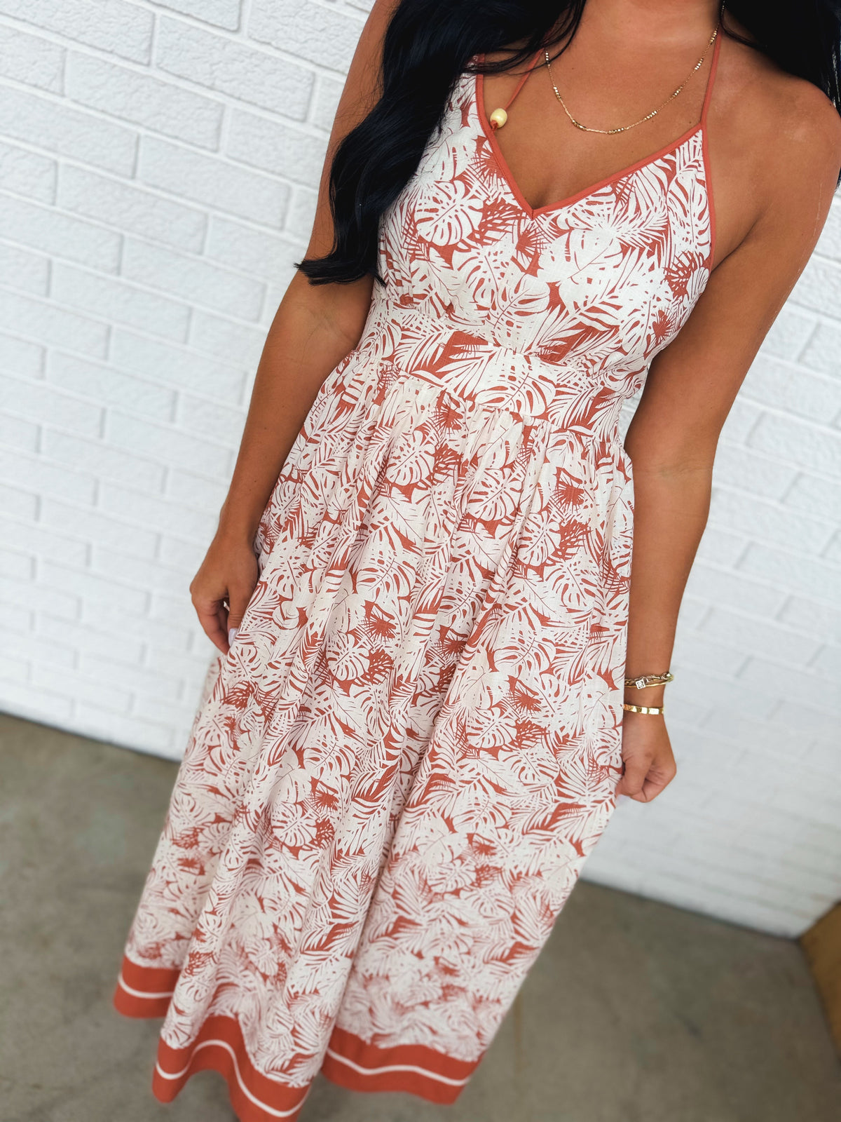 Resort Print Halter Tie Maxi Dress - Terracotta