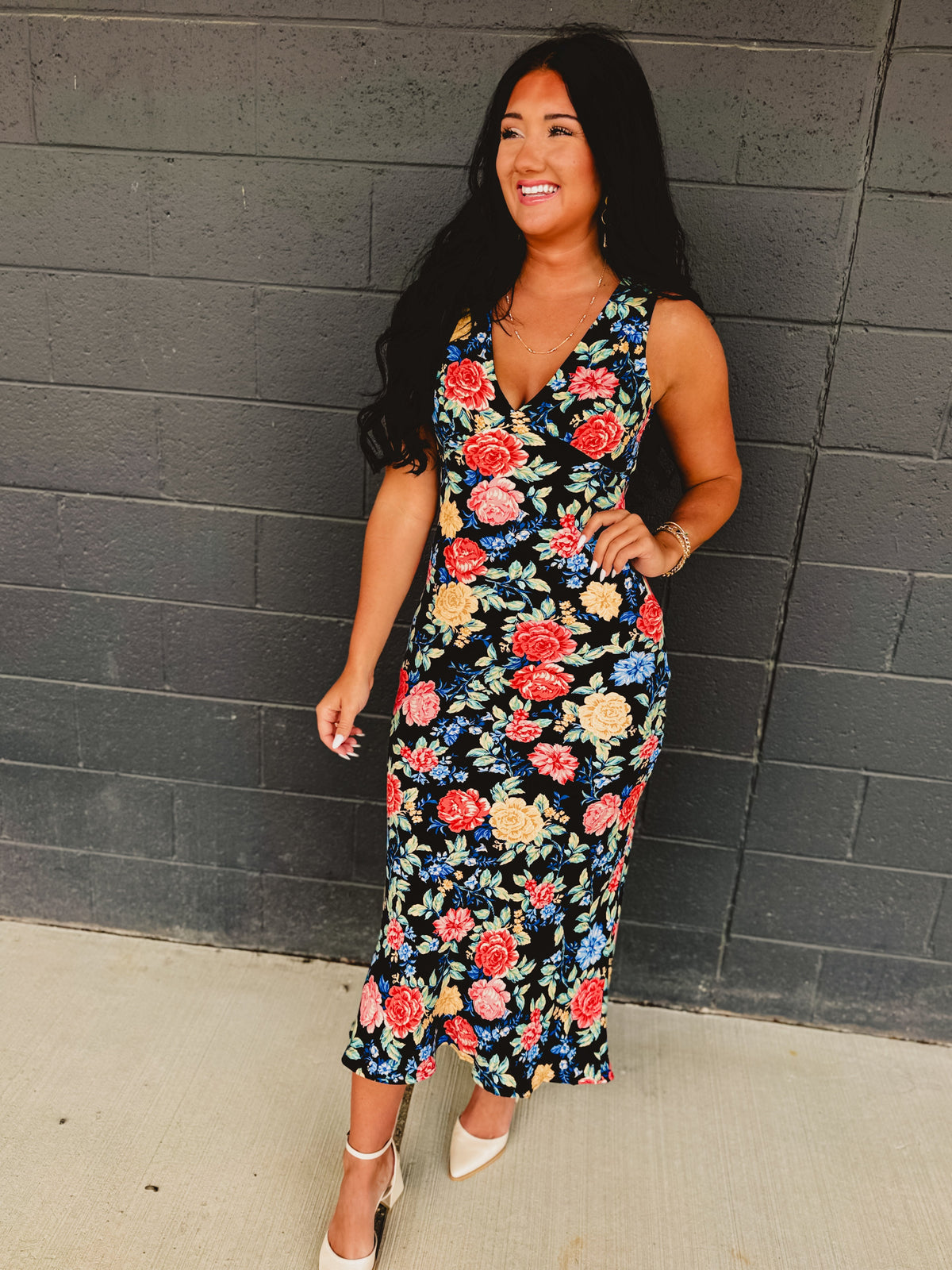 Floral Plunging Tie Back Maxi Dress - Summer Nights
