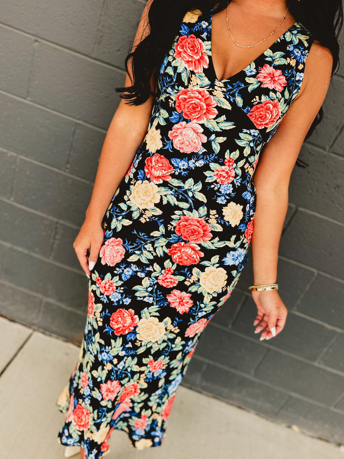 Floral Plunging Tie Back Maxi Dress - Summer Nights