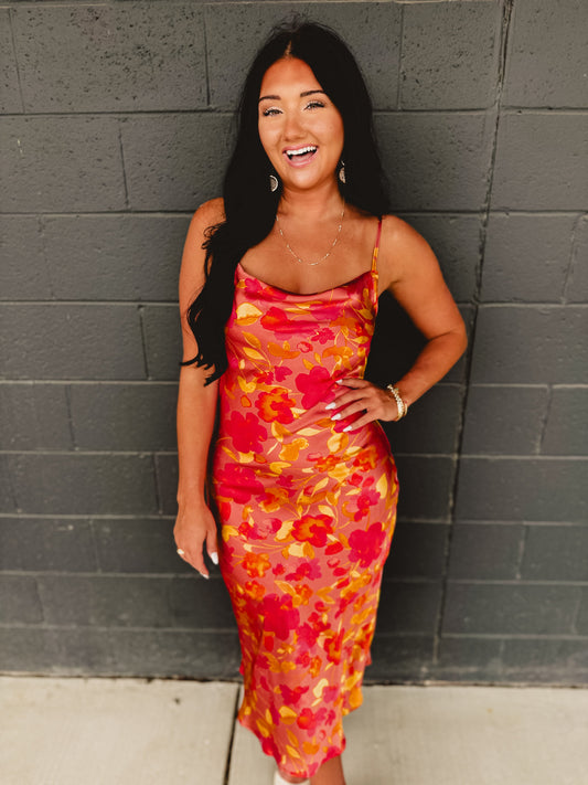Sunset Petal Criss Cross Midi Dress - Sunset Garden
