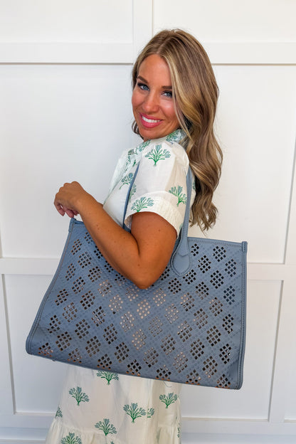 The Savannah Eyelet Tote Set in Blue