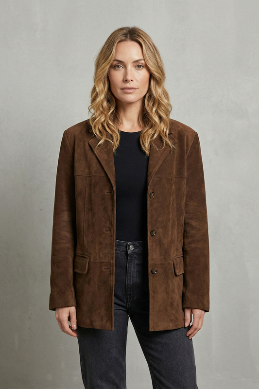 Lorenza | Women's Structured Shoulders Suede Blazer