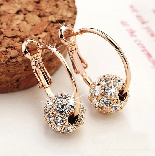 Crystal Cluster Sphere Drop Earrings with Black Stone Accents in Rose Gold Tone