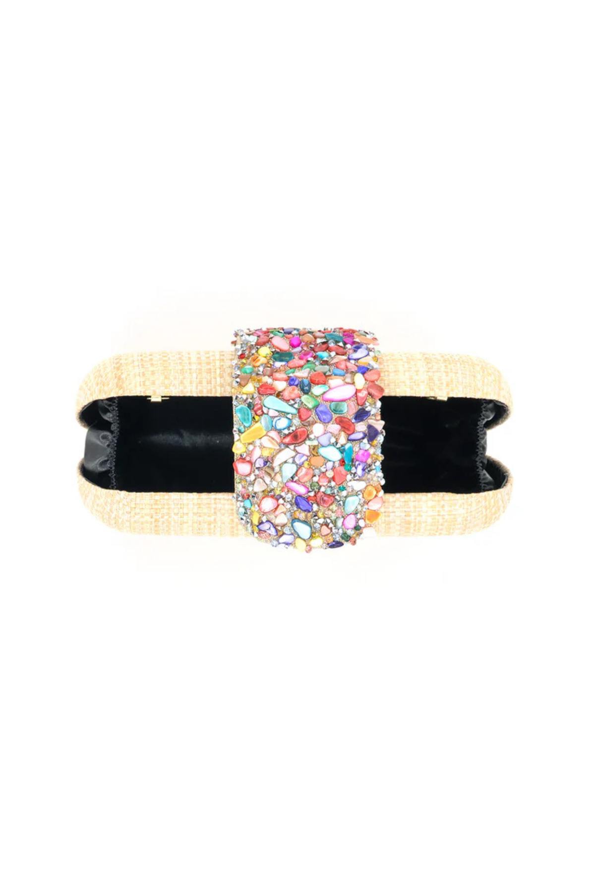 The Giada Bejeweled Straw Clutch in Fuchsia