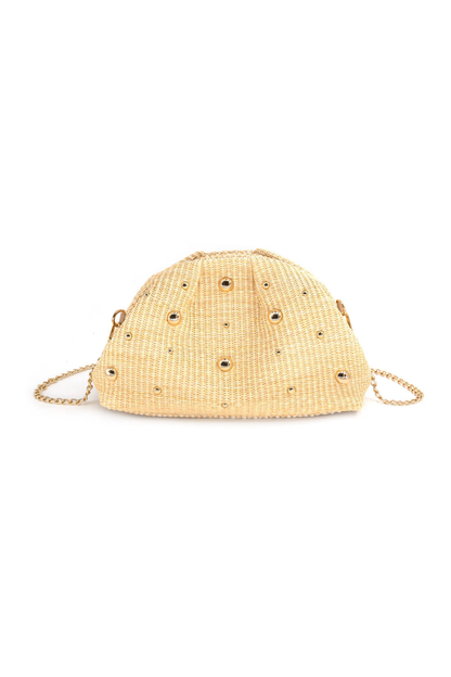 The Isabella Studded Straw Convertible Clutch Crossbody