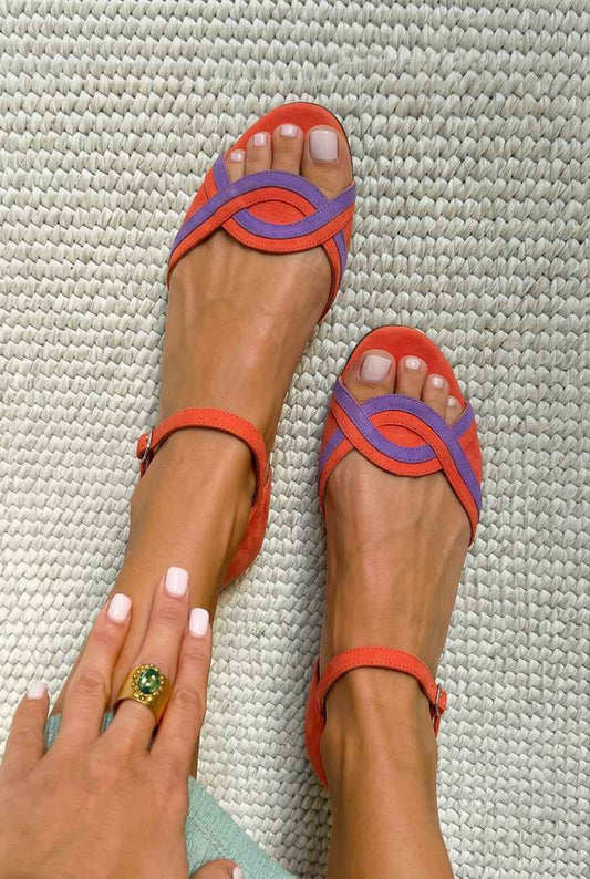 Zandy - Suede Open-Toe Interlocking Flat Sandals