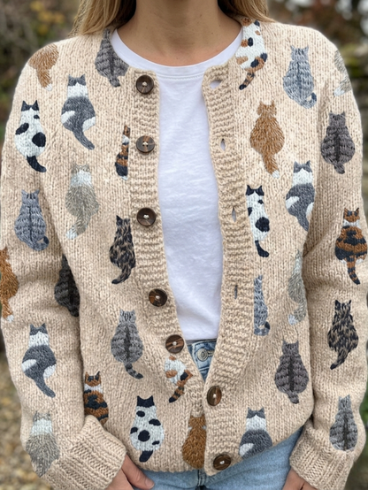 Brooke - Cozy Cat Print Cardigan