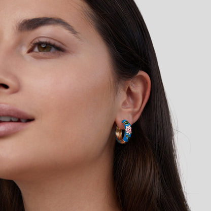 Golden Creole Earrings with Flower
