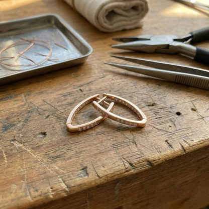 Two-Tone Channel-Set Cubic Zirconia Hoop Earrings in Rose Gold Tone