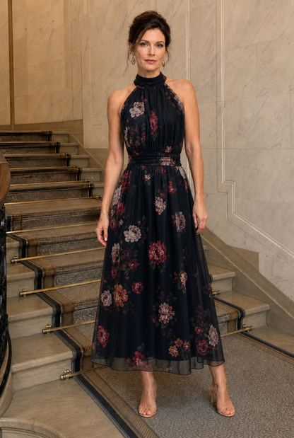 Sior | Floral Halter Neck Midi Dress