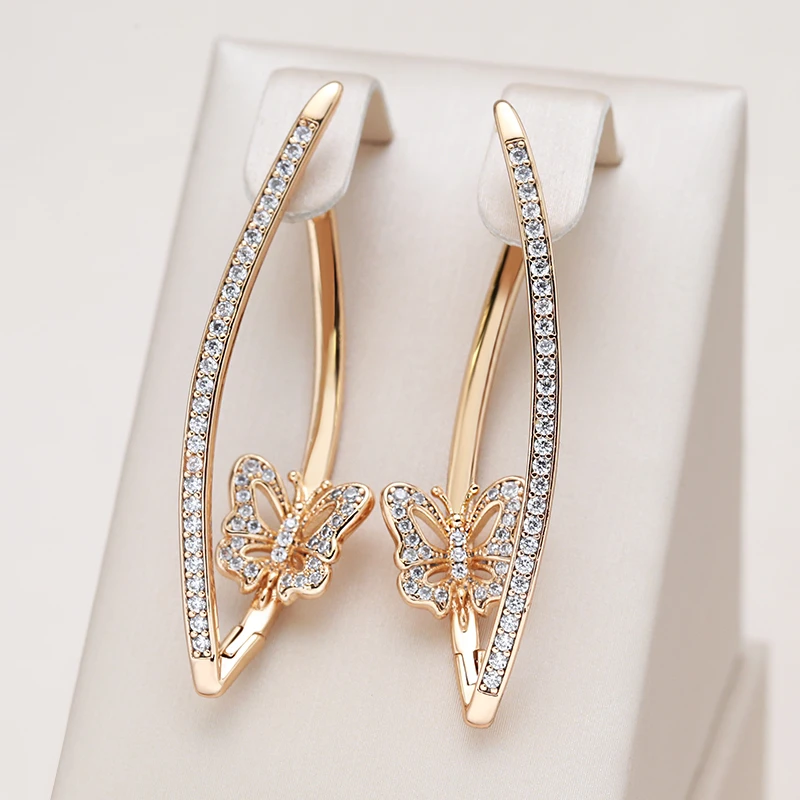 Butterfly Charm Crystal Hoop Earrings in Gold Tone