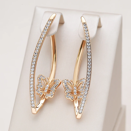 Butterfly Charm Crystal Hoop Earrings in Gold Tone
