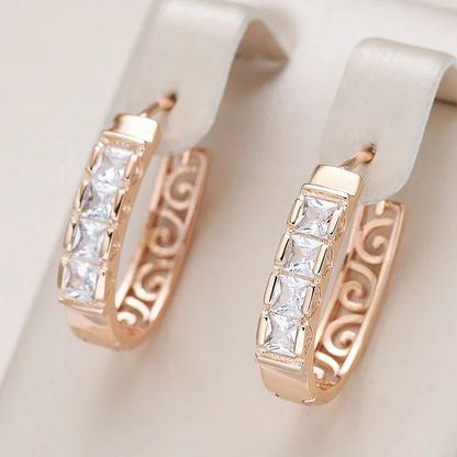 Scrollwork Cubic Zirconia Hoop Earrings in Rose Gold Tone
