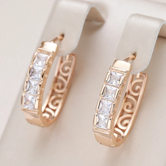 Scrollwork Cubic Zirconia Hoop Earrings in Rose Gold Tone