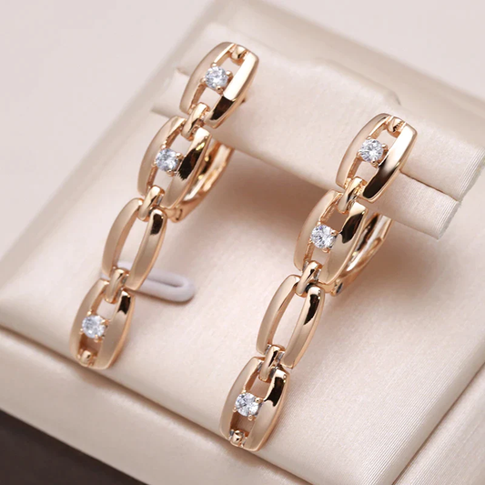 Chain Link Drop Earrings with Crystal Accents in Rose Gold