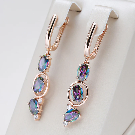 Tiered Opal Drop Earrings with Marquise Accents in Rose Gold Tone