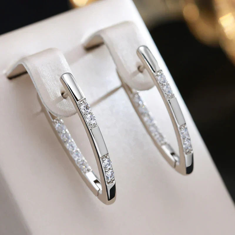 Two-Tone Channel-Set Cubic Zirconia Hoop Earrings in Rose Gold Tone