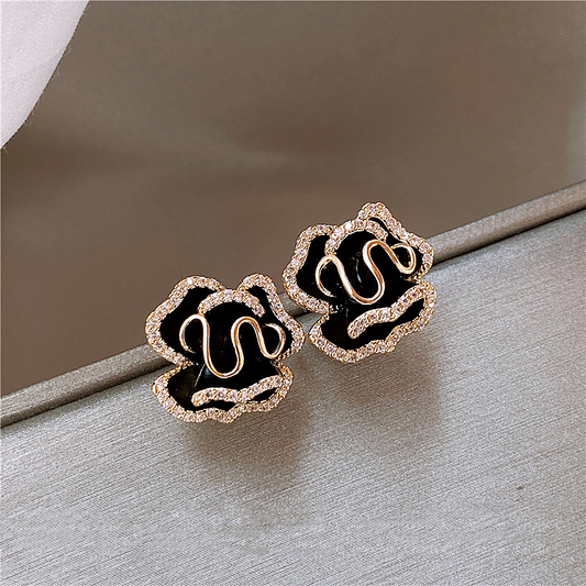 Lotus Serpent Stud Earrings in Black and Gold Tone